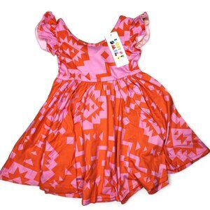 Dot Dot Smile EMPIRE Ruffle Sleeves Girls Dress 2T Pink Orange Aztec Print NWT